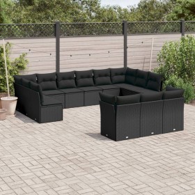 Garden sofa and cushion set 13 pieces black synthetic rattan by , Garden sets - Ref: Foro24-3218445, Price: 801,88 €, Discoun...