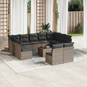 12-teiliges Gartensofa-Set mit grauen synthetischen Rattankissen von , Gartensets - Ref: Foro24-3218360, Preis: 709,99 €, Rab...