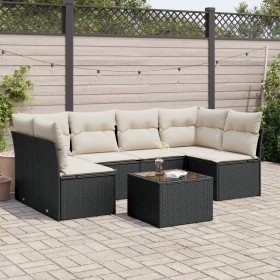 7-teiliges Garten-Essset und schwarze Kissen aus synthetischem Rattan von , Gartensets - Ref: Foro24-3217396, Preis: 413,11 €...