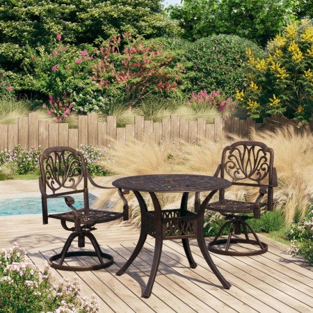 Bistro table and chairs 3 pieces cast aluminum bronze color by , Garden sets - Ref: Foro24-3070592, Price: 589,02 €, Discount: %