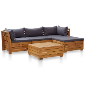 Garden furniture 5 pieces and cushions dark gray acacia wood by , Garden sets - Ref: Foro24-46684, Price: 728,75 €, Discount: %