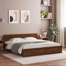 Bed frame with oak brown headboard 200x200 cm by , Beds and slatted bases - Ref: Foro24-3207461, Price: 202,99 €, Discount: %