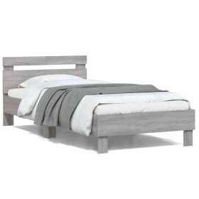 Bed frame headboard LED lights Sonoma gray 100x200 cm by , Beds and slatted bases - Ref: Foro24-838713, Price: 116,99 €, Disc...