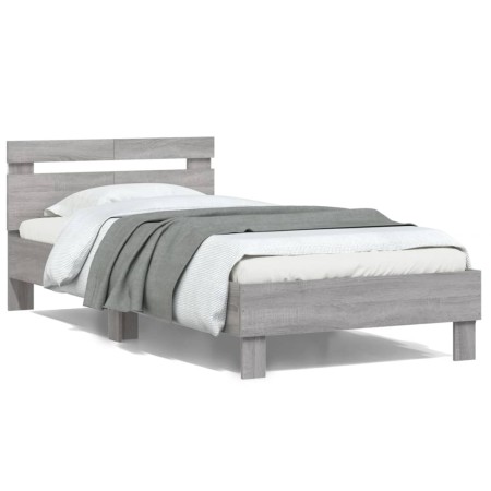 Estructura de cama cabecero luces LED gris Sonoma 100x200 cm de , Camas y somieres - Ref: Foro24-838713, Precio: 117,59 €, De...