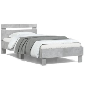 Concrete gray LED lights headboard bed frame 100x200 cm by , Beds and slatted bases - Ref: Foro24-838711, Price: 113,63 €, Di...