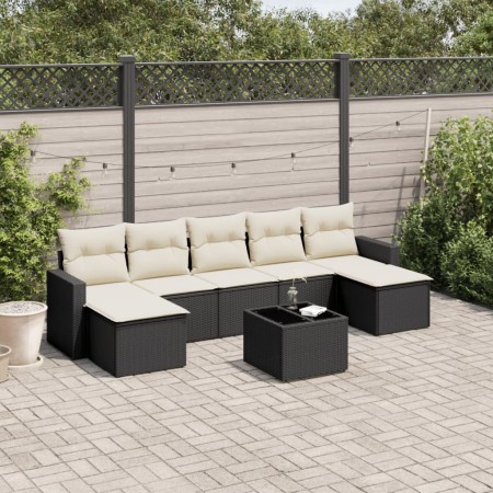 8-teiliges Gartensofa-Set und schwarze synthetische Rattankissen von , Modulare Sofas für den Außenbereich - Ref: Foro24-3251...