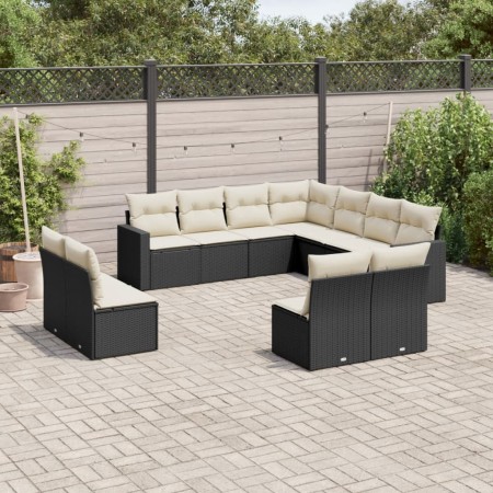 11-teiliges Gartensofa-Set und schwarze synthetische Rattankissen von , Modulare Sofas für den Außenbereich - Ref: Foro24-325...