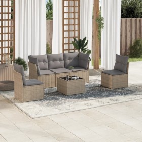 Gartensofa-Set mit Kissen, 6-teilig, beiges synthetisches Rattan von , Gartensets - Ref: Foro24-3217359, Preis: 392,99 €, Rab...