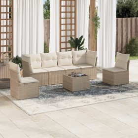 7-teiliges Gartensofa-Set und beigefarbene synthetische Rattankissen von , Gartensets - Ref: Foro24-3217378, Preis: 509,76 €,...