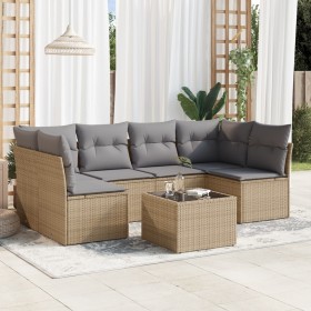 7-teiliges Gartensofa-Set und beigefarbene synthetische Rattankissen von , Gartensets - Ref: Foro24-3217399, Preis: 438,42 €,...