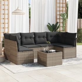 7-piece garden sofa set with gray PE rattan cushions by , Garden sets - Ref: Foro24-3217400, Price: 438,66 €, Discount: %