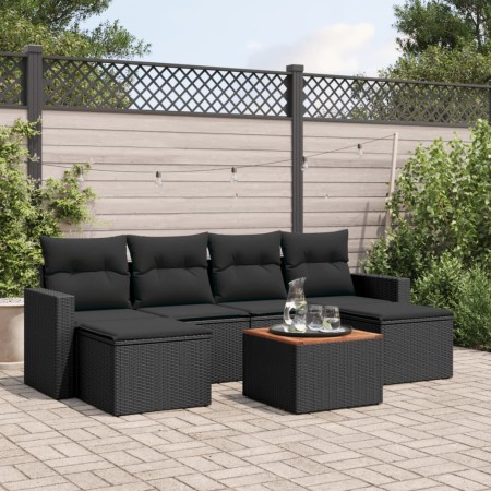 7-teiliges Garten-Essset und schwarze Kissen aus synthetischem Rattan von , Modulare Sofas für den Außenbereich - Ref: Foro24...