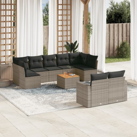 Set de sofás de jardín 10 pzas con cojines ratán sintético gris de , Sofás modulares de exterior - Ref: Foro24-3224275, Preci...