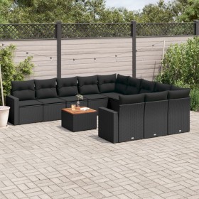 Gartensofa-Set 12-teilig mit schwarzen synthetischen Rattankissen von , Modulare Sofas für den Außenbereich - Ref: Foro24-322...