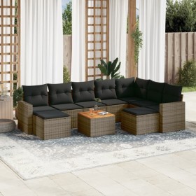 10-teilige Gartensofagarnitur mit grauen synthetischen Rattankissen von , Modulare Sofas für den Außenbereich - Ref: Foro24-3...