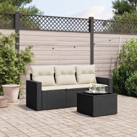 4-teilige Gartensofagarnitur mit schwarzen synthetischen Rattankissen von , Gartensets - Ref: Foro24-3218656, Preis: 267,77 €...