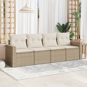 Gartensofa-Set mit Kissen, 4-teilig, beiges synthetisches Rattan von , Gartensets - Ref: Foro24-3218668, Preis: 310,97 €, Rab...