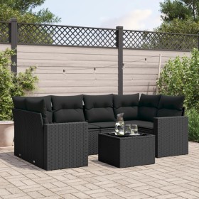 7-teiliges Garten-Essset und schwarze Kissen aus synthetischem Rattan von , Gartensets - Ref: Foro24-3218705, Preis: 446,11 €...