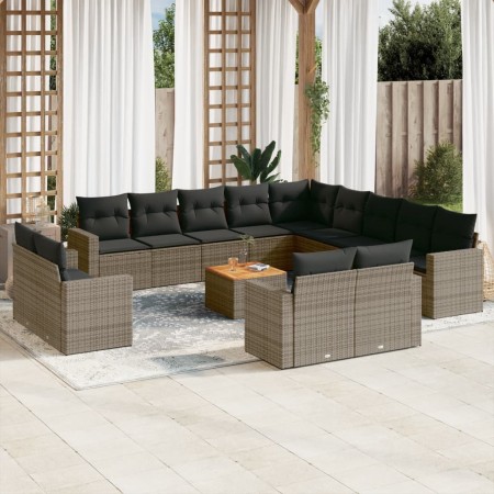 14-teilige Gartensofagarnitur mit grauen synthetischen Rattankissen von , Modulare Sofas für den Außenbereich - Ref: Foro24-3...