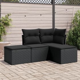 4-teilige Gartensofagarnitur mit schwarzen synthetischen Rattankissen von , Gartensets - Ref: Foro24-3217475, Preis: 213,19 €...