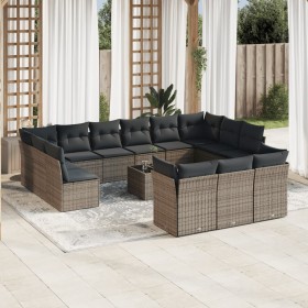 14-piece garden sofa set with gray synthetic rattan cushions by , Garden sets - Ref: Foro24-3218460, Price: 909,44 €, Discoun...