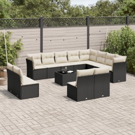 Garden sofa and cushion set 13 pieces black synthetic rattan by , Garden sets - Ref: Foro24-3218476, Price: 887,63 €, Discoun...