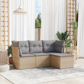 Gartensofa-Set mit Kissen, 4-teilig, beiges synthetisches Rattan von , Gartensets - Ref: Foro24-3217539, Preis: 242,99 €, Rab...