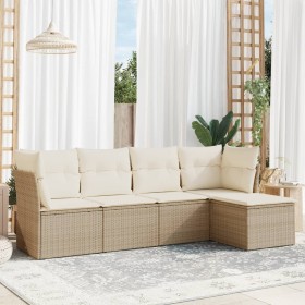 Gartensofa-Set mit Kissen, 5-teilig, beiges synthetisches Rattan von , Gartensets - Ref: Foro24-3217558, Preis: 362,13 €, Rab...