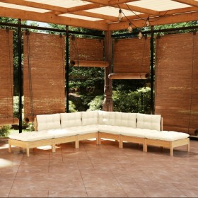 Garden furniture 7 pieces cream pine wood cushions by , Garden sets - Ref: Foro24-3096322, Price: 553,84 €, Discount: %