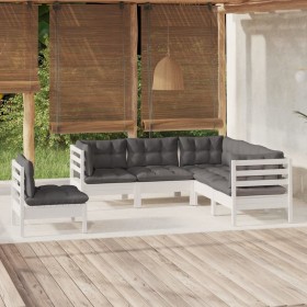 Muebles de jardín 5 pzas con cojines blanco madera de pino de , Conjuntos de jardín - Ref: Foro24-3096407, Precio: 474,99 €, ...