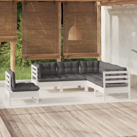 Muebles de jardín 5 pzas con cojines blanco madera de pino de , Conjuntos de jardín - Ref: Foro24-3096407, Precio: 474,42 €, ...