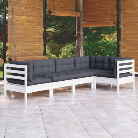 Muebles de jardín 5 pzas con cojines blanco madera de pino de , Conjuntos de jardín - Ref: Foro24-3096383, Precio: 474,99 €, ...