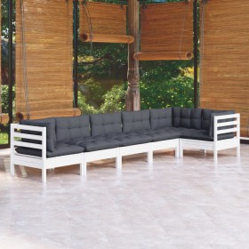 Muebles de jardín 6 pzas con cojines blanco madera de pino de , Conjuntos de jardín - Ref: Foro24-3096395, Precio: 558,40 €, ...