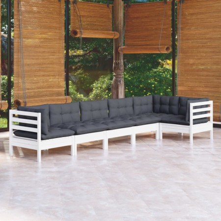 Garden furniture 6 pieces with white pine wood cushions by , Garden sets - Ref: Foro24-3096395, Price: 557,98 €, Discount: %