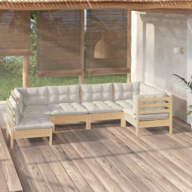 Garden furniture 6 pieces and cushions solid cream pine wood by , Garden sets - Ref: Foro24-3096418, Price: 499,99 €, Discoun...