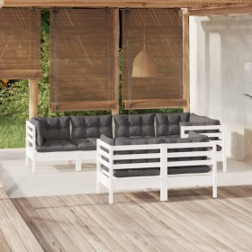 Garden furniture 7 pieces and white cushions solid pine wood by , Garden sets - Ref: Foro24-3096491, Price: 659,56 €, Discoun...