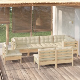 Garden furniture 8 pieces and cushions solid cream pine wood by , Garden sets - Ref: Foro24-3096466, Price: 673,35 €, Discoun...