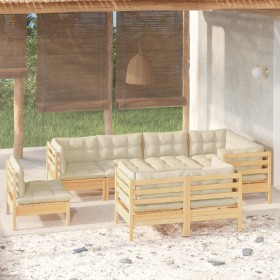 Garden furniture 8 pieces and cushions solid cream pine wood by , Garden sets - Ref: Foro24-3096514, Price: 698,99 €, Discoun...