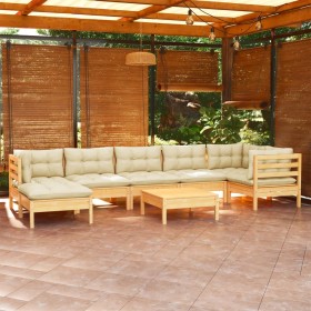 Muebles de jardín 8 pzas y cojines madera maciza de pino crema de , Conjuntos de jardín - Ref: Foro24-3096556, Precio: 734,00...