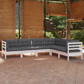 Garden furniture 6 pieces and white cushions solid pine wood by , Garden sets - Ref: Foro24-3096684, Price: 558,40 €, Discoun...