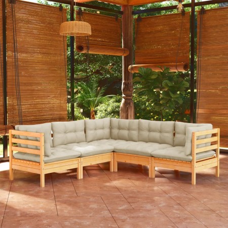 Garden furniture 5 pieces and cushions solid cream pine wood by , Garden sets - Ref: Foro24-3096671, Price: 406,40 €, Discoun...