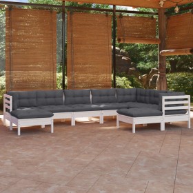 Gartenmöbel 9-teilig und weiße Kissen aus massivem Kiefernholz von , Gartensets - Ref: Foro24-3096708, Preis: 801,67 €, Rabat...