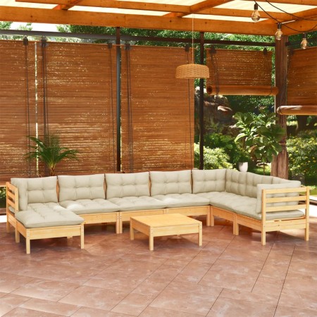 Muebles de jardín 9 pzas y cojines madera maciza de pino crema de , Conjuntos de jardín - Ref: Foro24-3096665, Precio: 767,19...