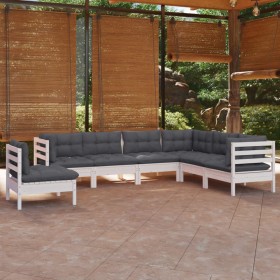 Garden furniture 7 pieces and white cushions solid pine wood by , Garden sets - Ref: Foro24-3096720, Price: 632,99 €, Discoun...