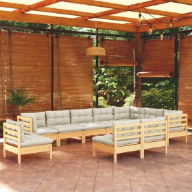 Garden furniture 10 pieces and cushions solid cream pine wood by , Garden sets - Ref: Foro24-3096755, Price: 795,28 €, Discou...