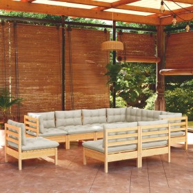 Muebles de jardín 9 pzas y cojines madera maciza de pino crema de , Conjuntos de jardín - Ref: Foro24-3096743, Precio: 706,99...