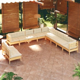 Muebles de jardín 11 pzas y cojines madera maciza de pino crema de , Conjuntos de jardín - Ref: Foro24-3096851, Precio: 833,2...