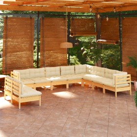 Garden furniture 10 pieces and cushions solid cream pine wood by , Garden sets - Ref: Foro24-3096839, Price: 794,57 €, Discou...