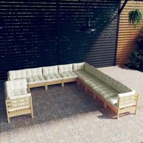 Garden furniture 11 pieces and cushions solid cream pine wood by , Garden sets - Ref: Foro24-3096923, Price: 858,99 €, Discou...