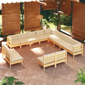 Garden furniture 13 pieces and cushions solid cream pine wood by , Garden sets - Ref: Foro24-3096887, Price: 961,04 €, Discou...